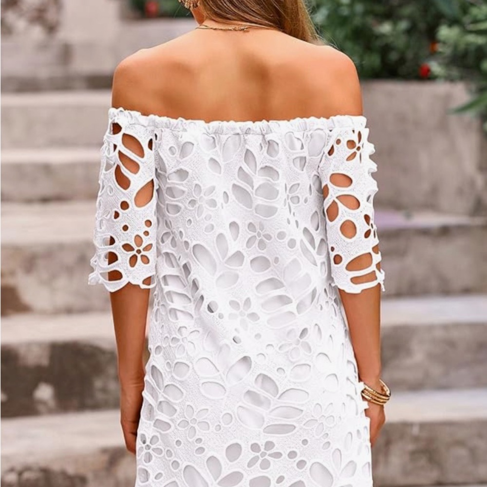 PrettyGarden White Off-Shoulder Lace Dress size M <<19>>